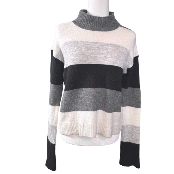 Express Sweaters - EXPRESS Women's Medium Striped Mock Neck Sweater Gray‎ Black White Acrylic Blend